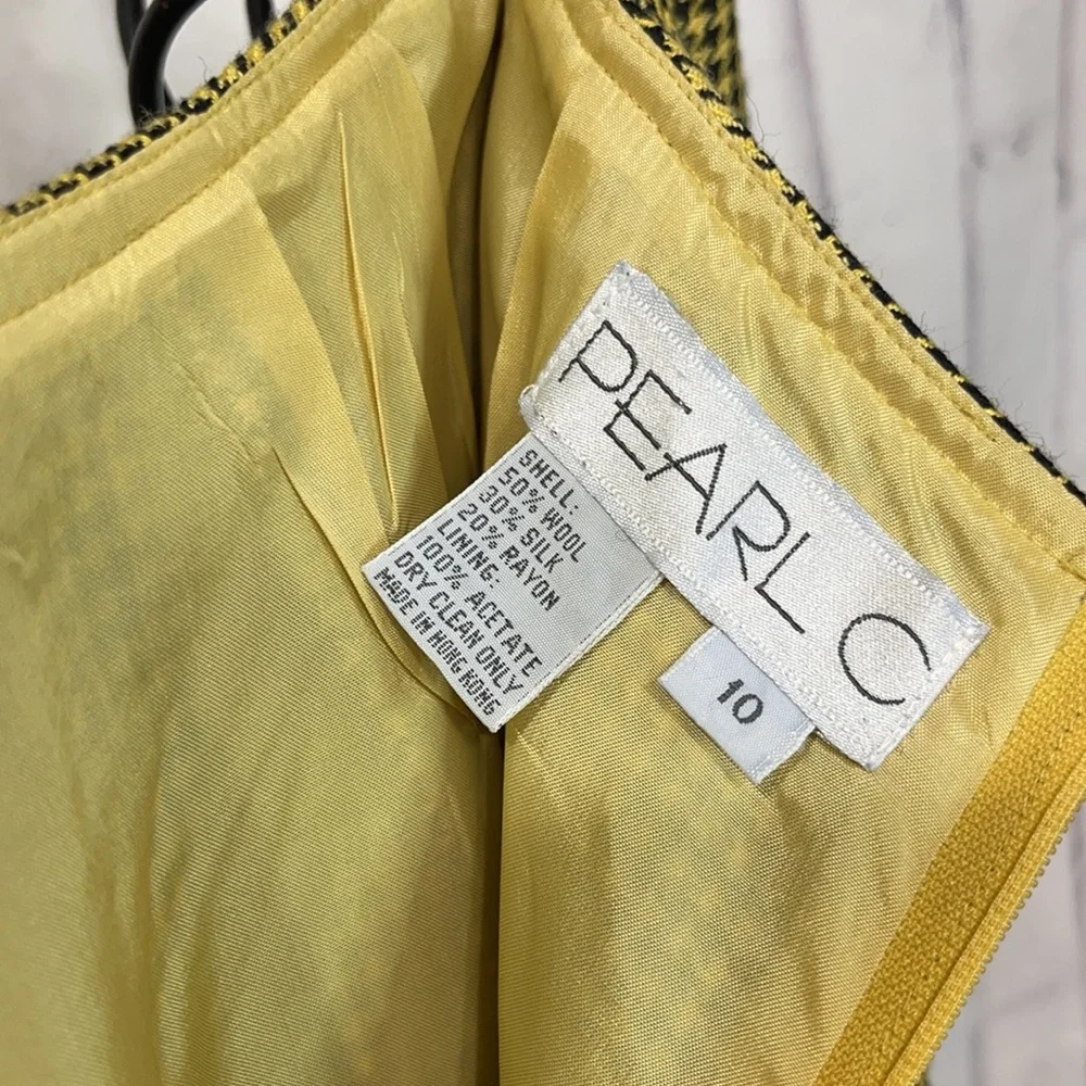 Vintage Taxi Cab Pencil Skirt Yellow & Black Houndstooth Lined Wool/Silk Blend